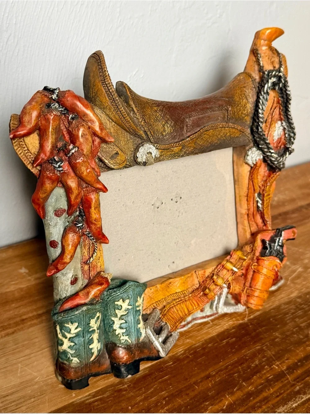 Vintag southwestern Cowboy Photo Frame with Saddle and Boots